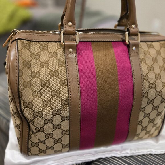 Gucci Monogram Vintage Web Medium Boston Purple Brown - Picture 14 of 16